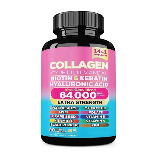 Collagen Biotin Keratin Hyaluronic Acid Quercetin Zinc Vitamin C Black Pepper 14 in 1 Collagen Capsules